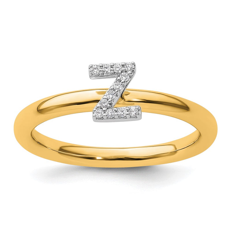 14K Yellow Gold Stackable Diamond Initial Z Size 7 Ring