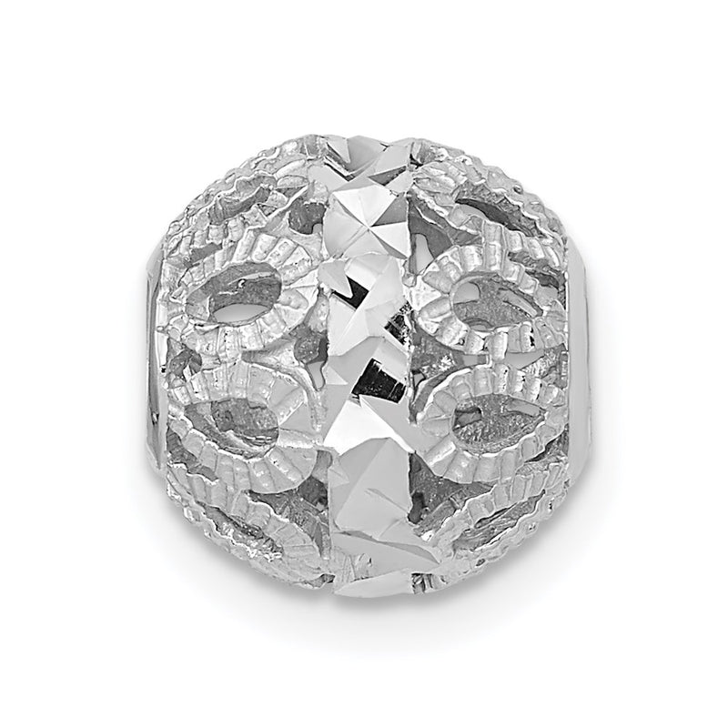 14K White Gold Diamond-Cut Filigree Ball Chain Slide