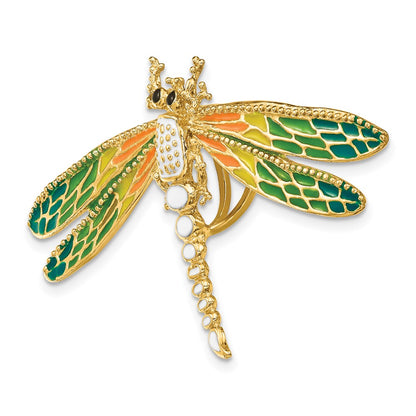 14K Yellow Gold Multi-Color Enamel Dragonfly Charm