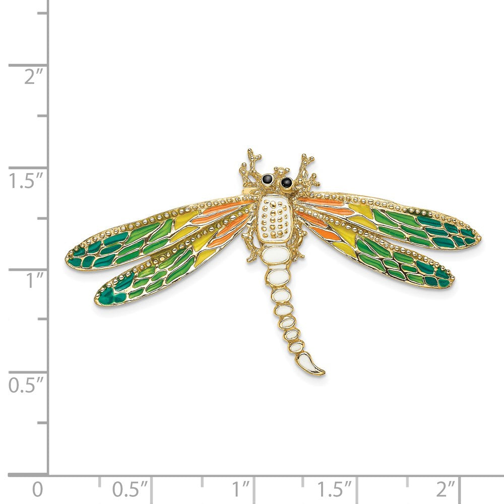 14K Yellow Gold Multi-Color Enamel Dragonfly Charm