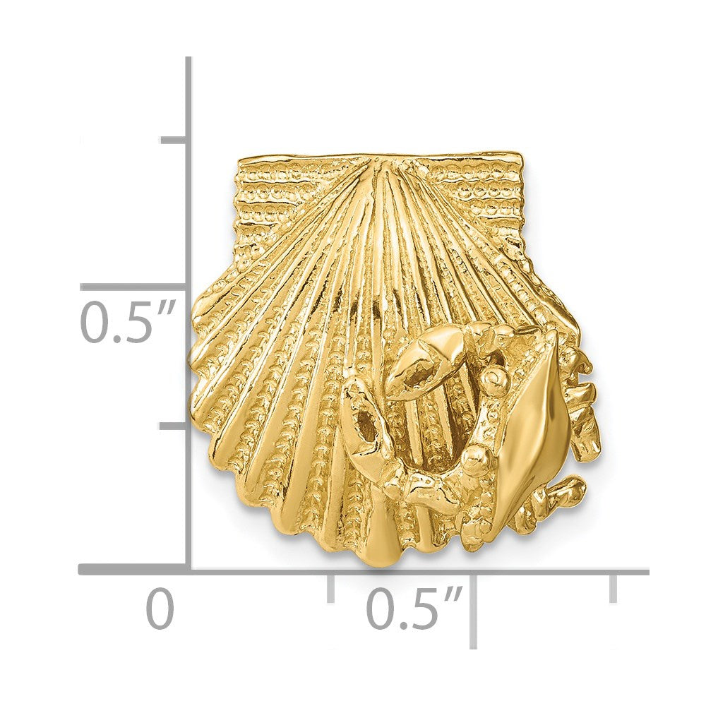 14K Yellow Gold Scallop Shell With Crab Slide