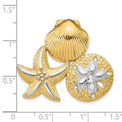 14K Yellow & Rhodium With White Scallop, Starfish And Sand Dollar Slide