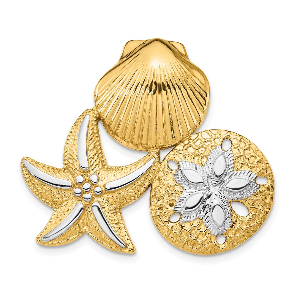 14K Yellow & Rhodium With White Scallop, Starfish And Sand Dollar Slide