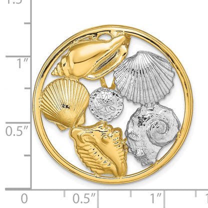 14K Yellow & Rhodium With White Shell Cluster In Circle Slide