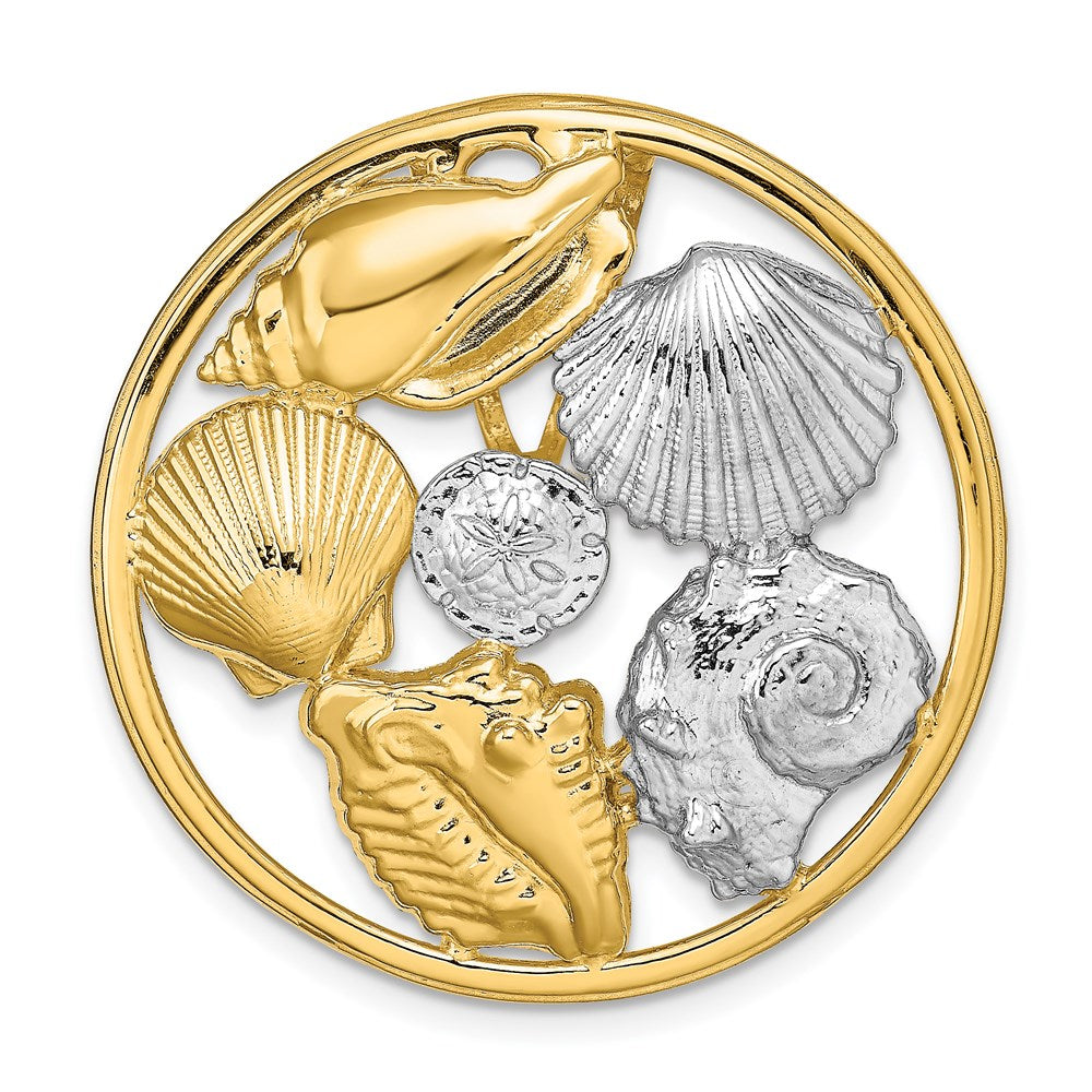 14K Yellow & Rhodium With White Shell Cluster In Circle Slide