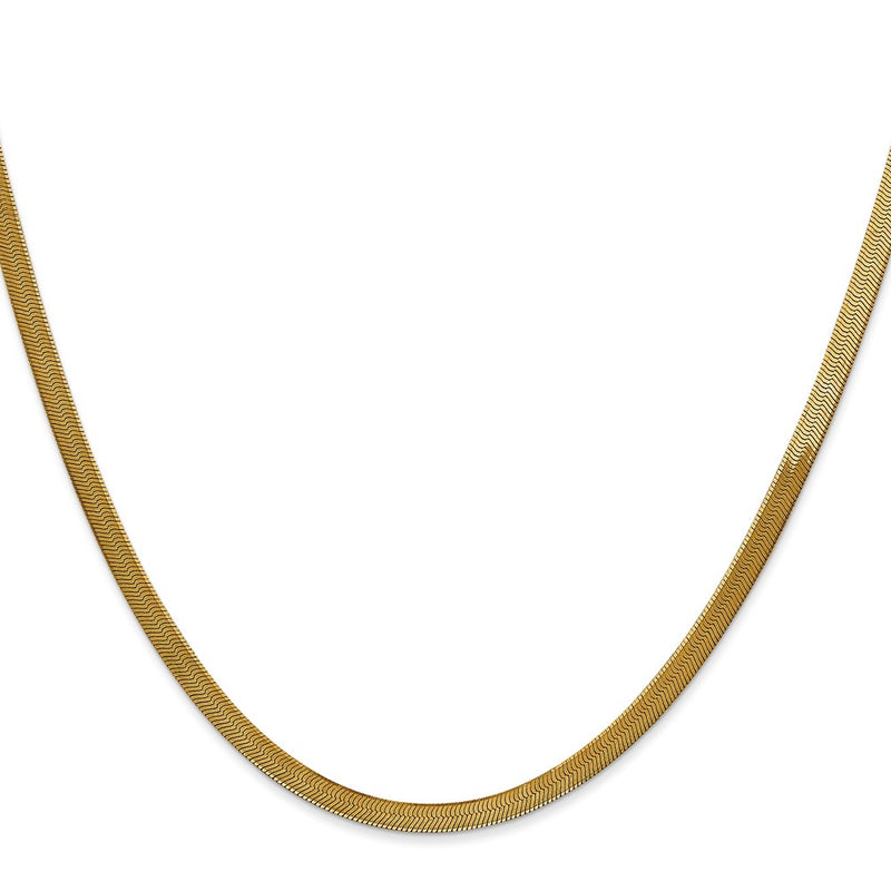 14K Yellow Gold 24 Inch 3mm Silky Herringbone With Lobster Clasp Chain Necklace