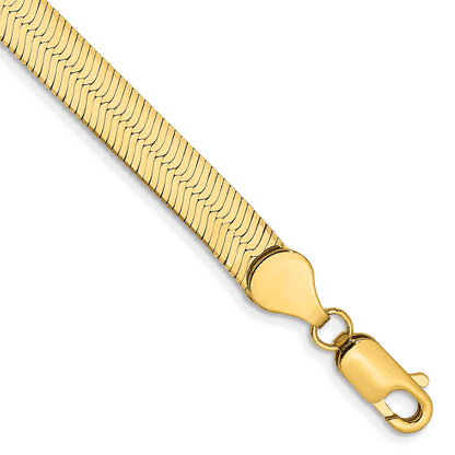 14K Yellow Gold 5.5mm Silky Herringbone With Lobster Clasp Chain Bracelet