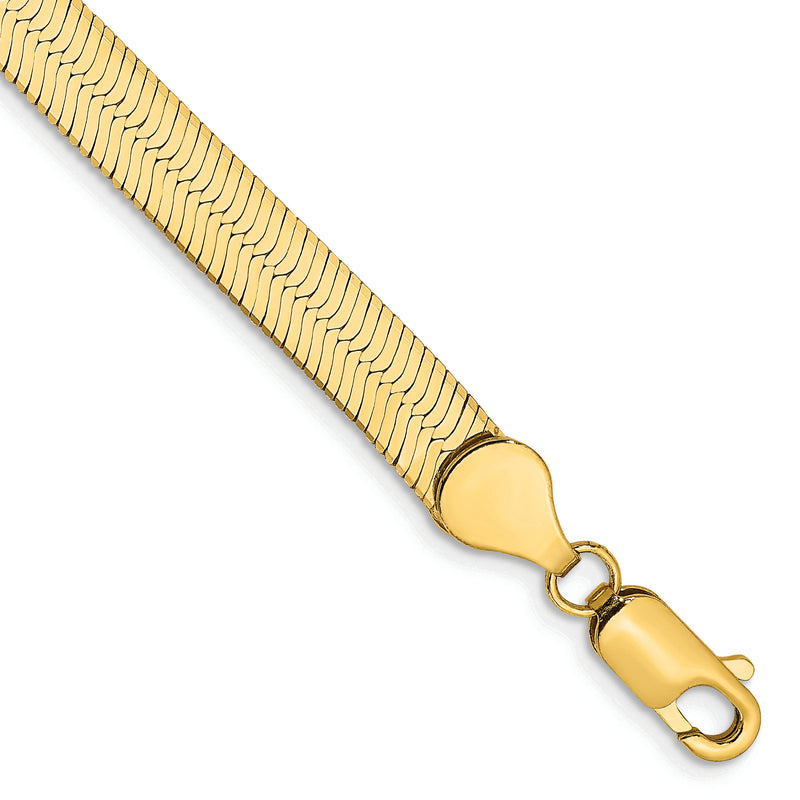 14K Yellow Gold 5.5mm Silky Herringbone With Lobster Clasp Chain Bracelet