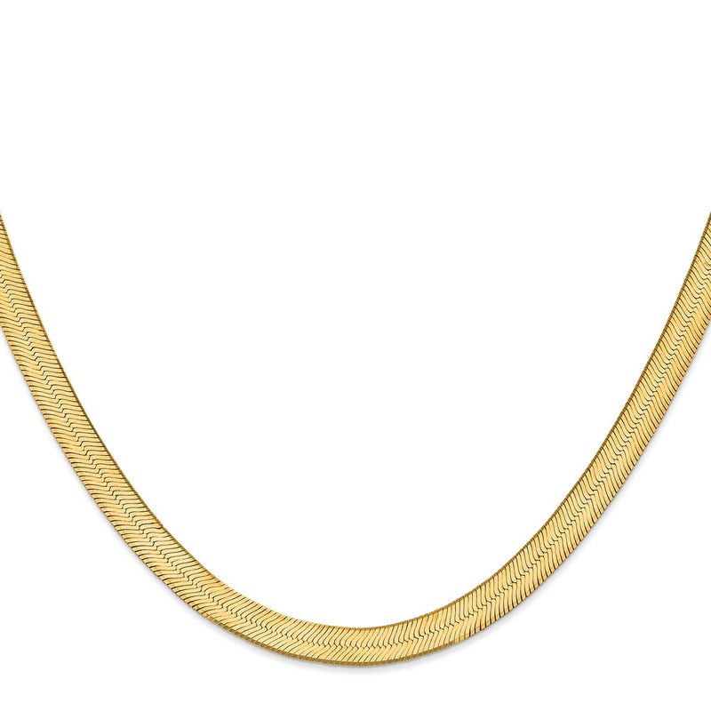 14K Yellow Gold 24 Inch 6.5mm Silky Herringbone With Lobster Clasp Chain Necklace