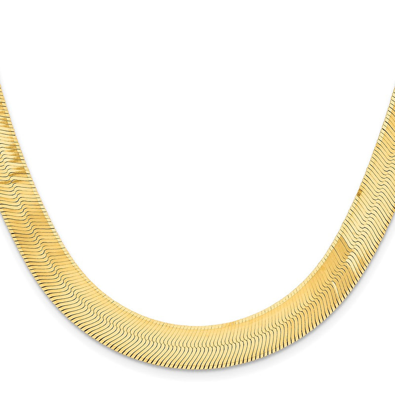 14K Yellow Gold 10mm Silky Herringbone With Lobster Clasp Chain Necklace