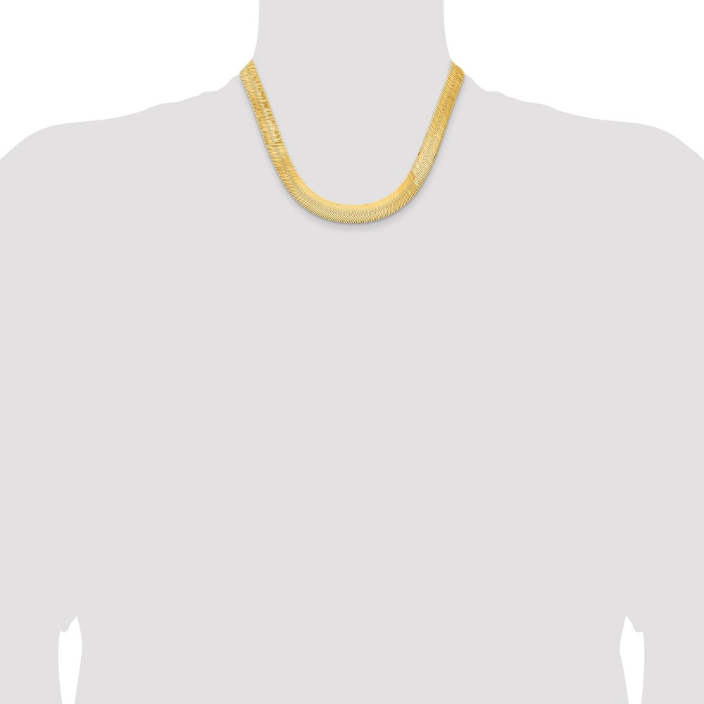 14K Yellow Gold 10mm Silky Herringbone With Lobster Clasp Chain Necklace