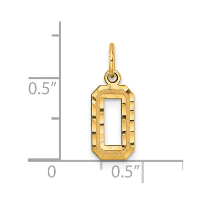 14K Yellow Gold Small Brushed Diamond-Cut Number 0 Charm