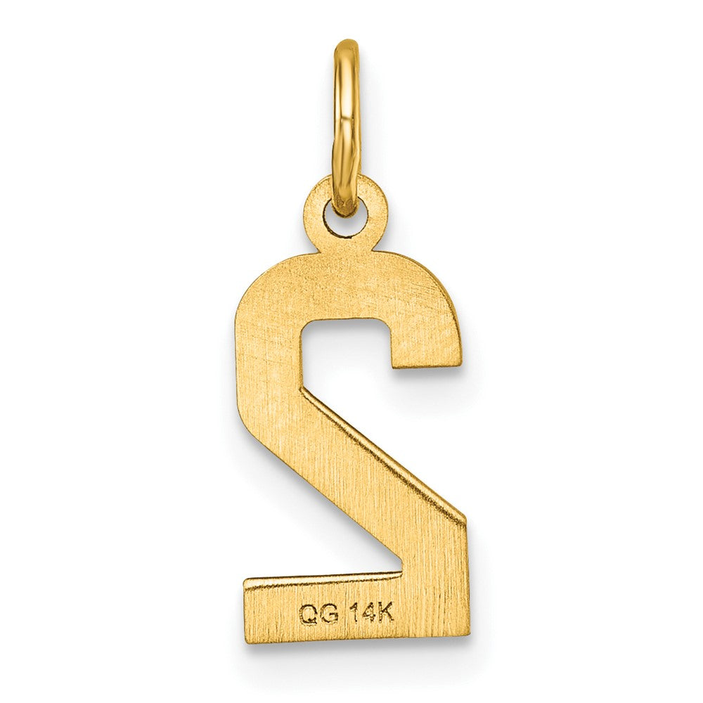 14K Yellow Gold Small Brushed Diamond-Cut Number 2 Charm
