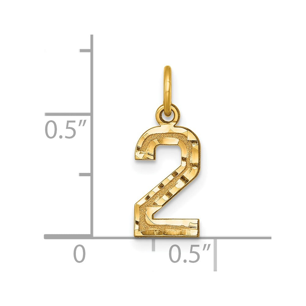 14K Yellow Gold Small Brushed Diamond-Cut Number 2 Charm