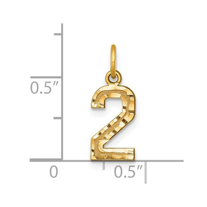 14K Yellow Gold Small Brushed Diamond-Cut Number 2 Charm