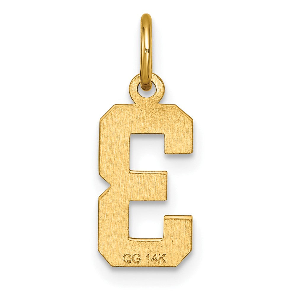14K Yellow Gold Small Brushed Diamond-Cut Number 3 Charm