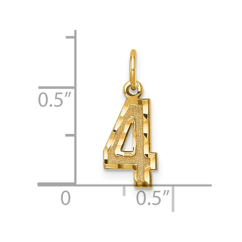 14K Yellow Gold Small Brushed Diamond-Cut Number 4 Charm