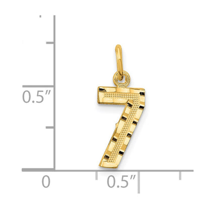 14K Yellow Gold Small Brushed Diamond-Cut Number 7 Charm