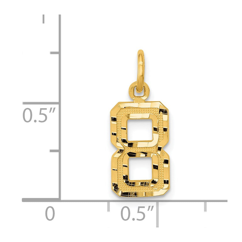 14K Yellow Gold Small Brushed Diamond-Cut Number 8 Charm