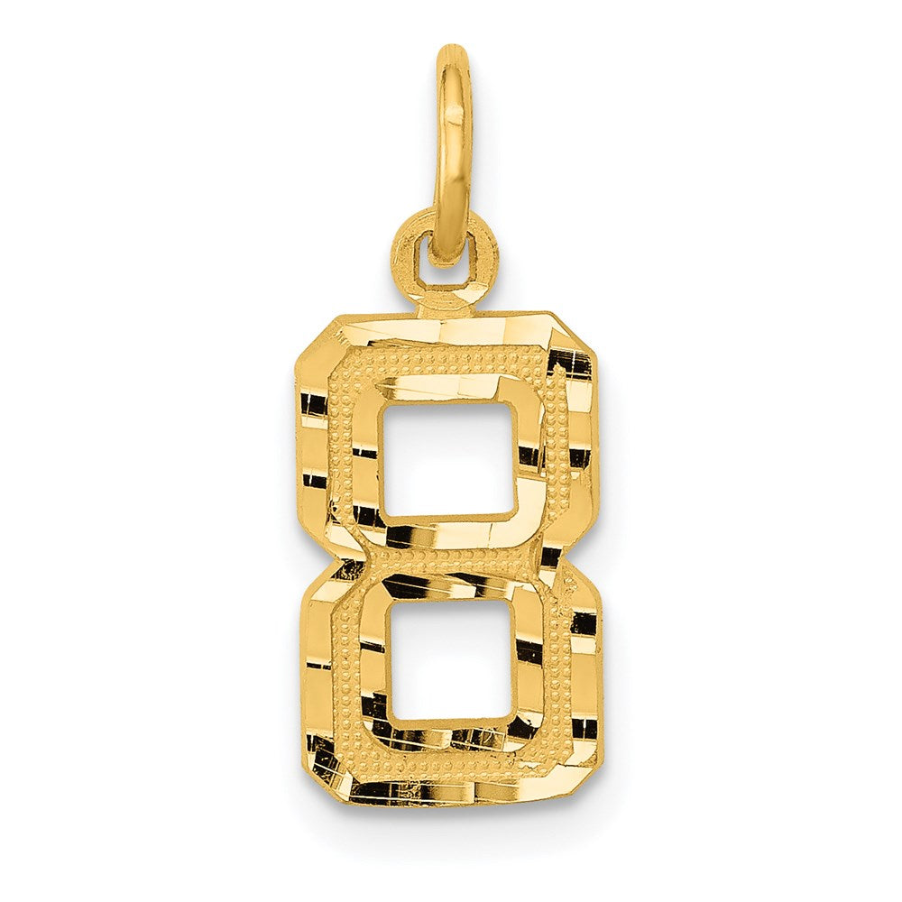 14K Yellow Gold Small Brushed Diamond-Cut Number 8 Charm