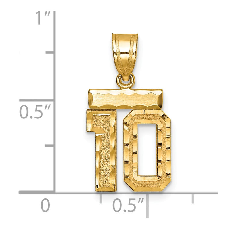 14k Yellow Gold Small Brushed Diamond-cut Number 10 Charm