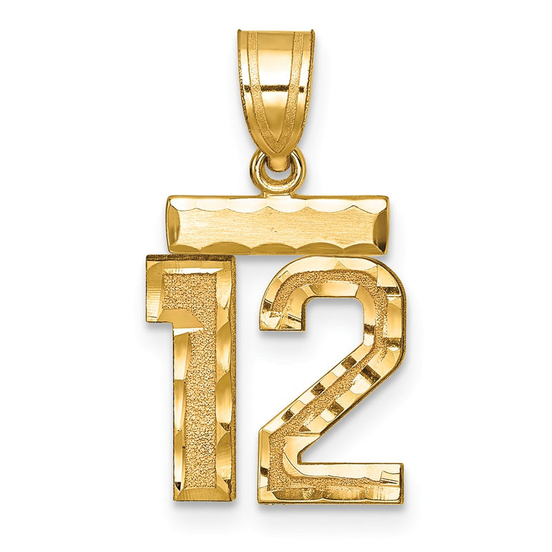 14k Yellow Gold Small Brushed Diamond-cut Number 12 Charm