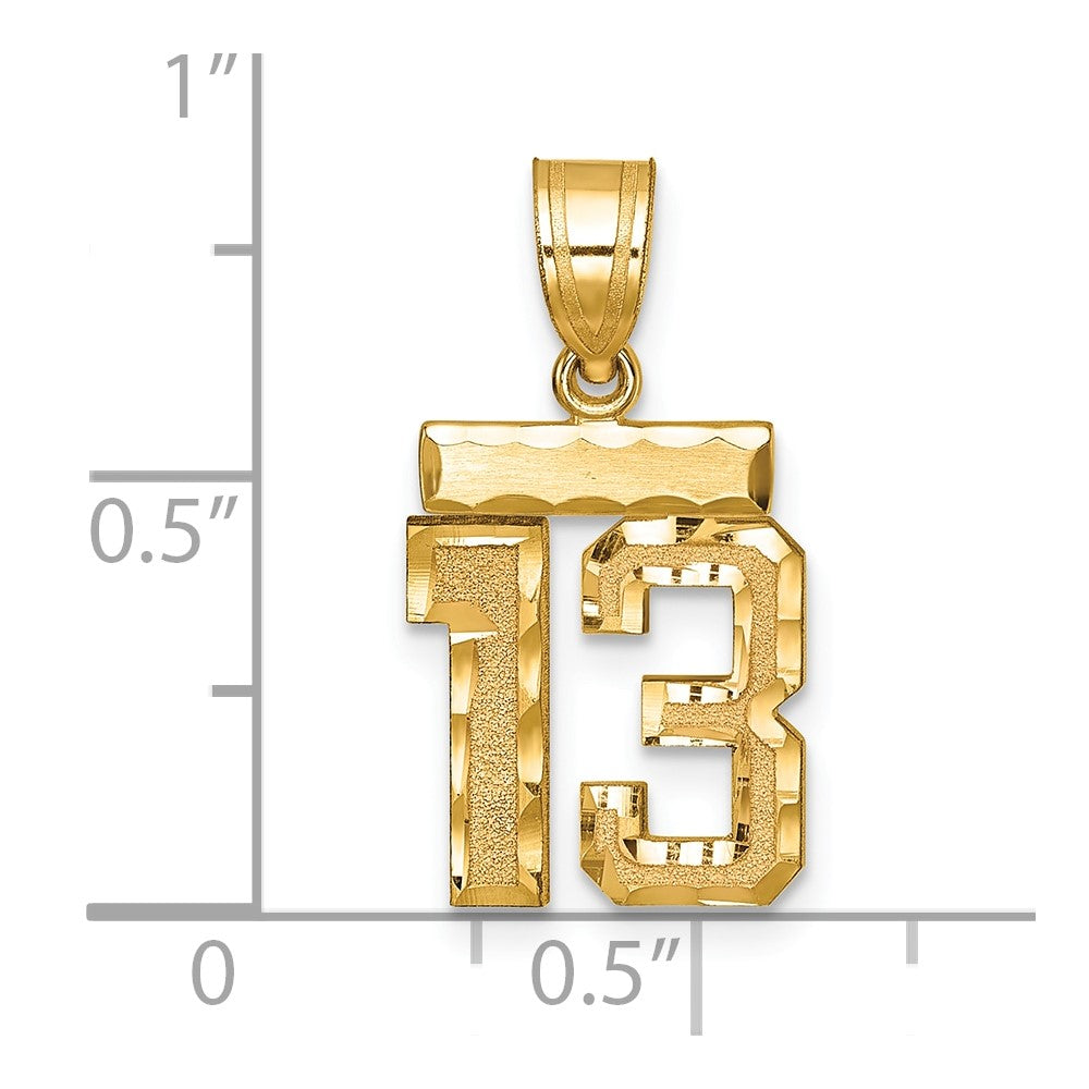 14k Yellow Gold Small Brushed Diamond-cut Number 13 Charm
