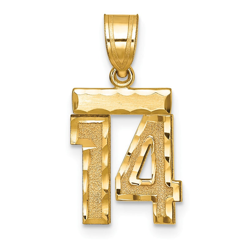 14k Yellow Gold Small Brushed Diamond-cut Number 14 Charm