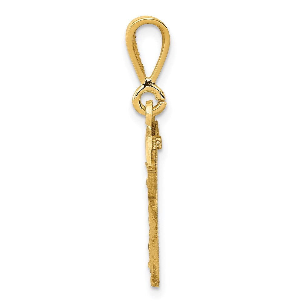 14k Yellow Gold Small Brushed Diamond-cut Number 17 Charm