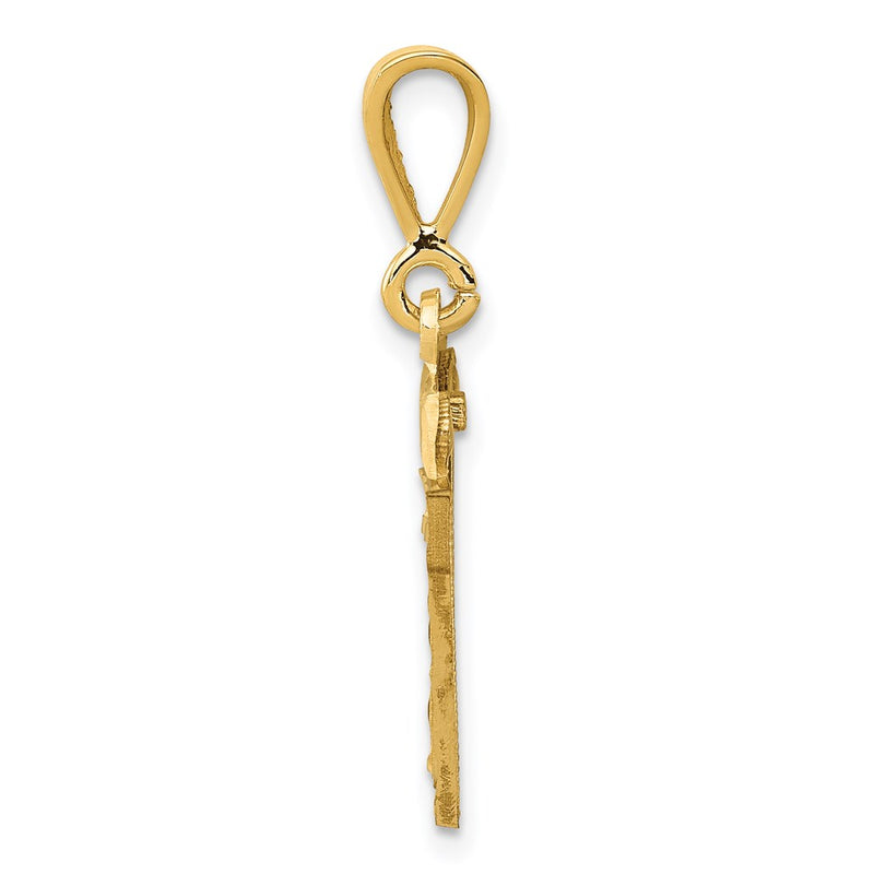 14k Yellow Gold Small Brushed Diamond-cut Number 17 Charm