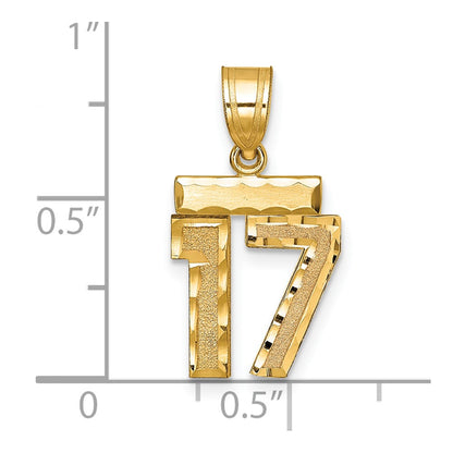14k Yellow Gold Small Brushed Diamond-cut Number 17 Charm