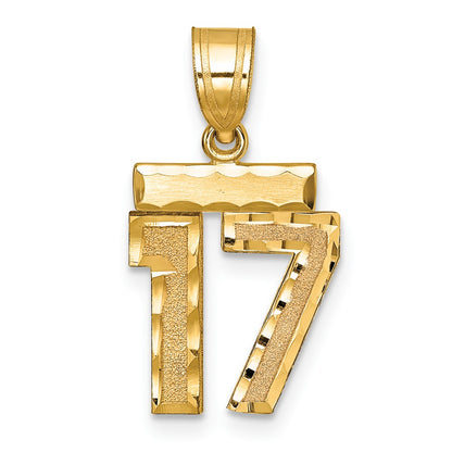 14k Yellow Gold Small Brushed Diamond-cut Number 17 Charm