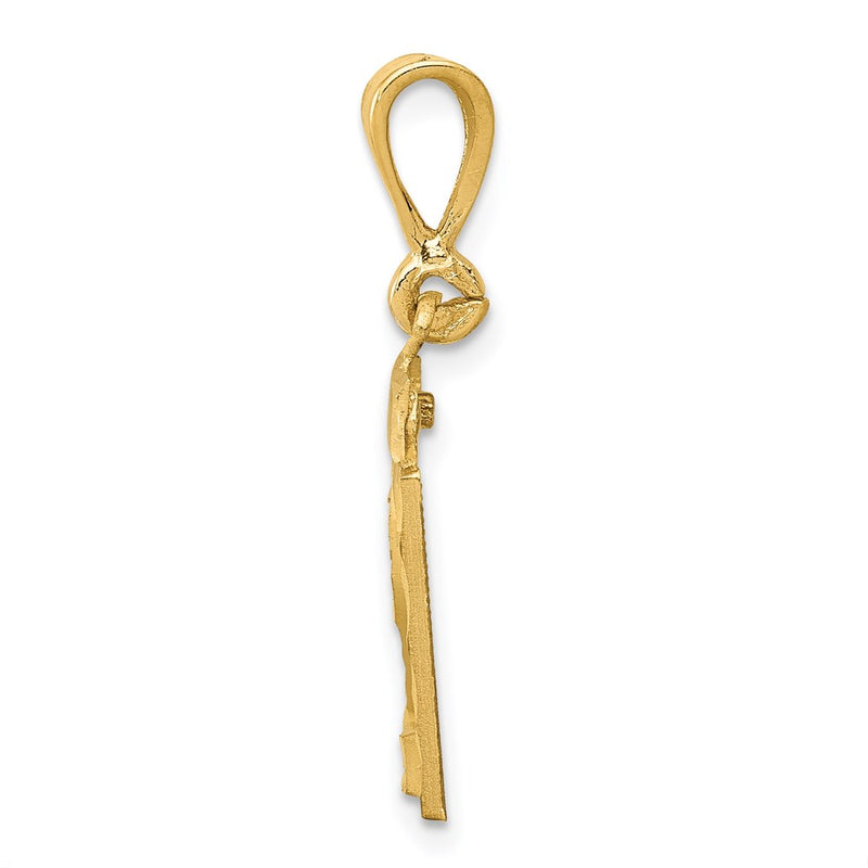14k Yellow Gold Small Brushed Diamond-cut Number 21 Charm