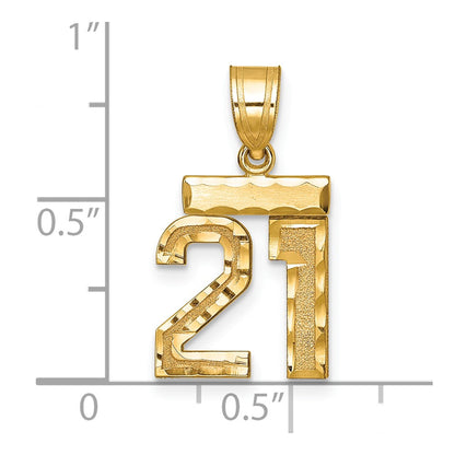14k Yellow Gold Small Brushed Diamond-cut Number 21 Charm