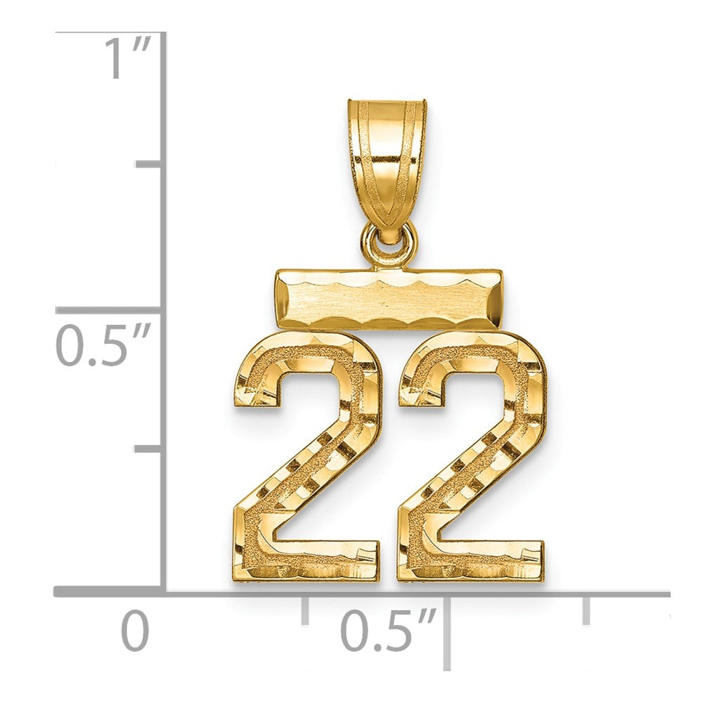 14k Yellow Gold Small Brushed Diamond-cut Number 22 Charm