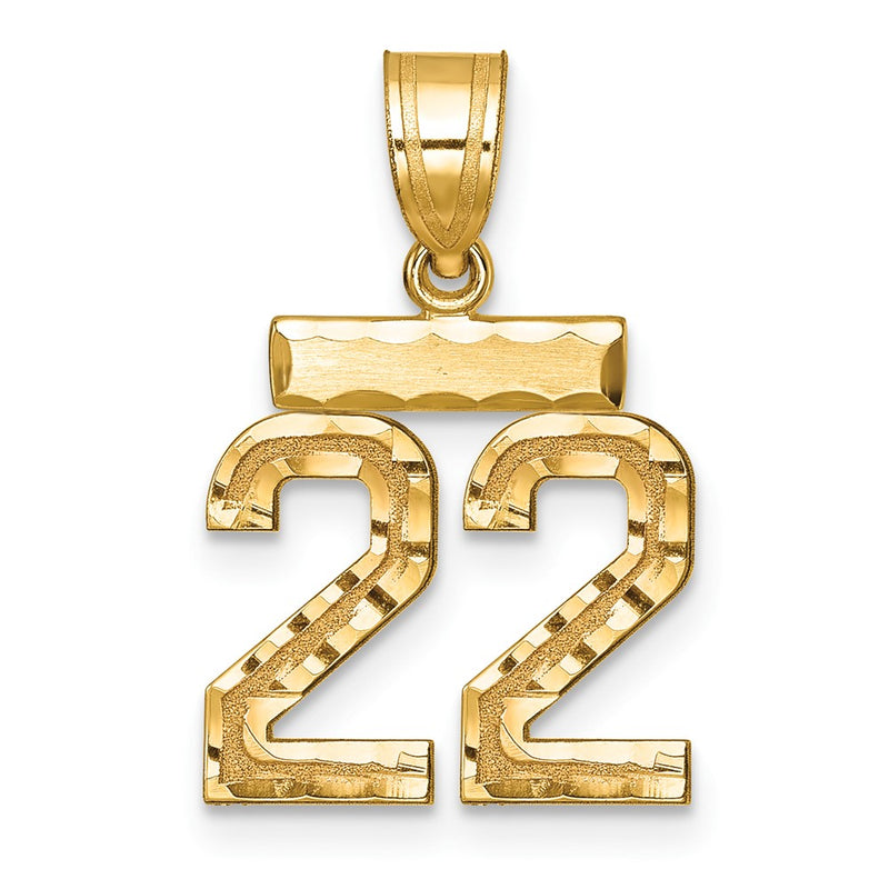 14k Yellow Gold Small Brushed Diamond-cut Number 22 Charm