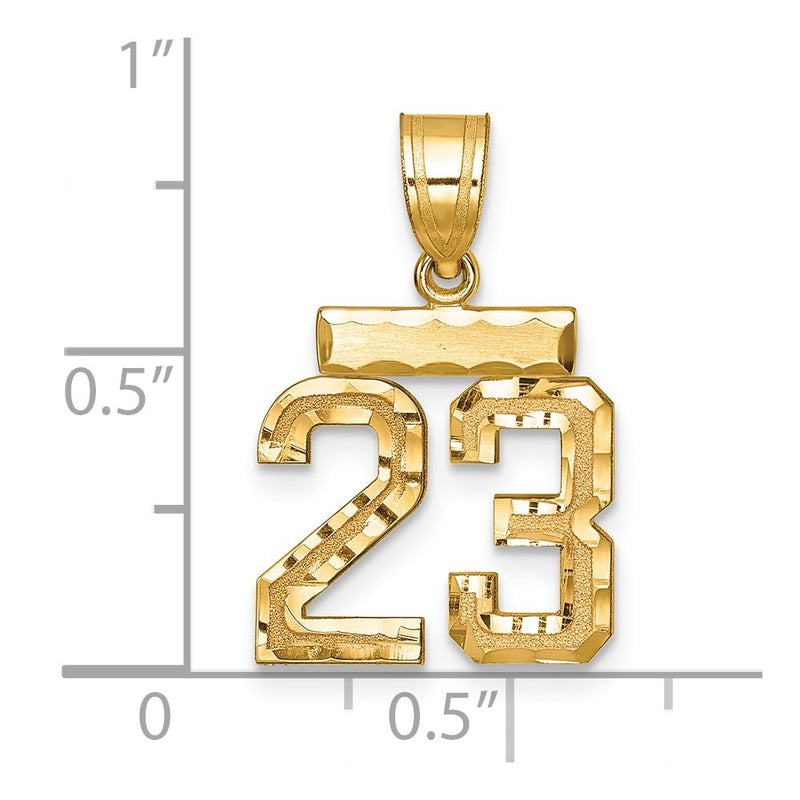14k Yellow Gold Small Brushed Diamond-cut Number 23 Charm