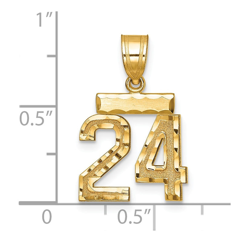 14k Yellow Gold Small Brushed Diamond-cut Number 24 Charm