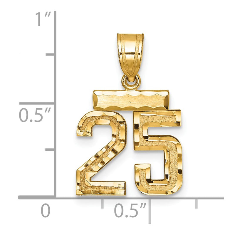 14k Yellow Gold Small Brushed Diamond-cut Number 25 Charm
