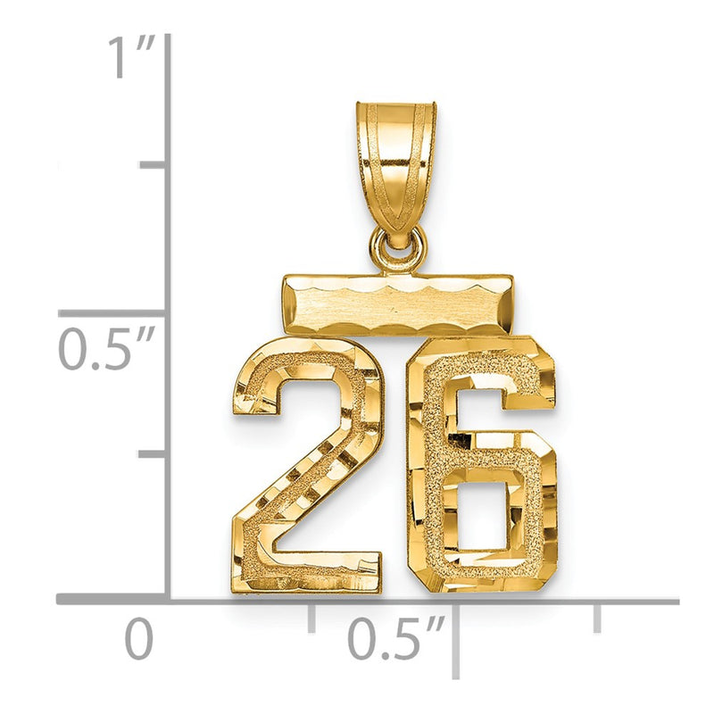 14k Yellow Gold Small Brushed Diamond-cut Number 26 Charm