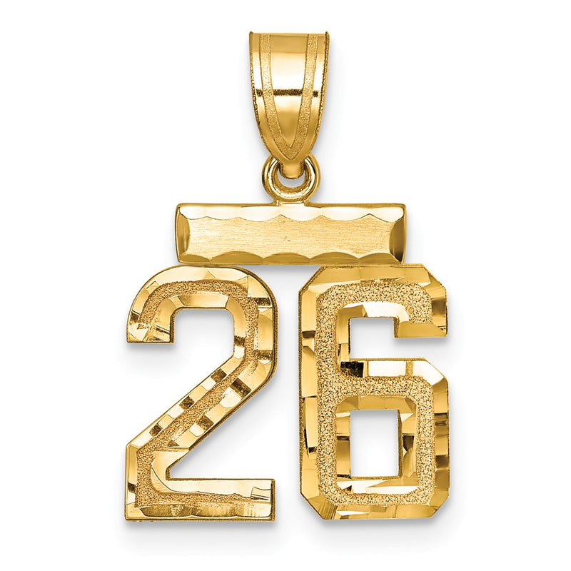 14k Yellow Gold Small Brushed Diamond-cut Number 26 Charm