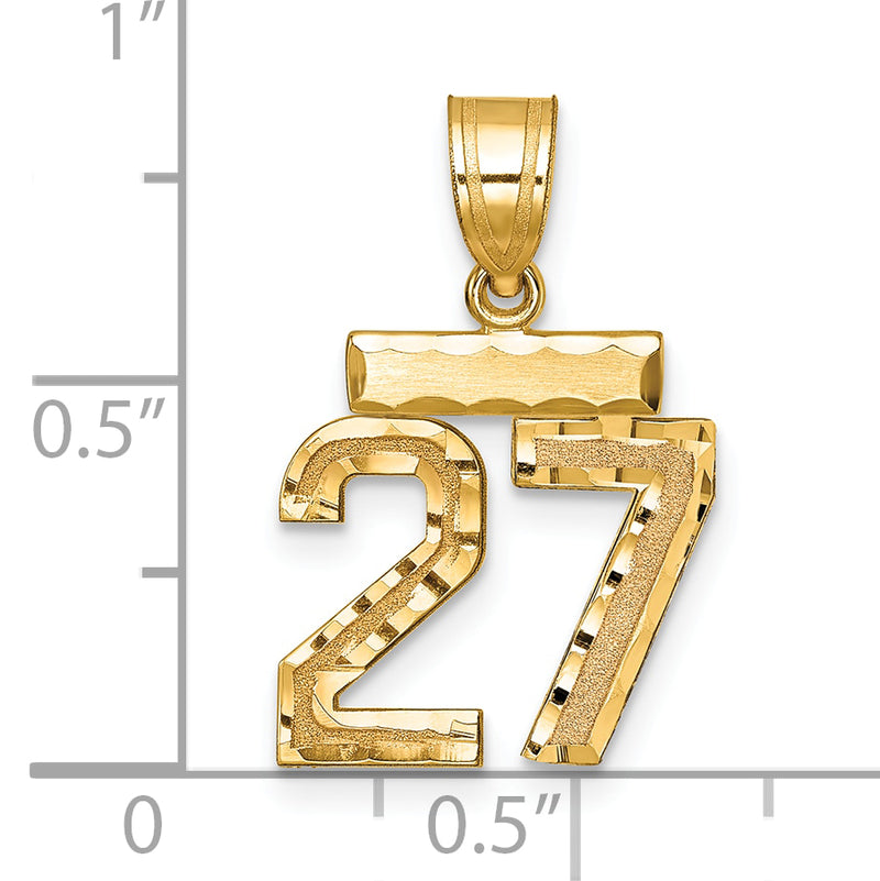 14k Yellow Gold Small Brushed Diamond-cut Number 27 Charm