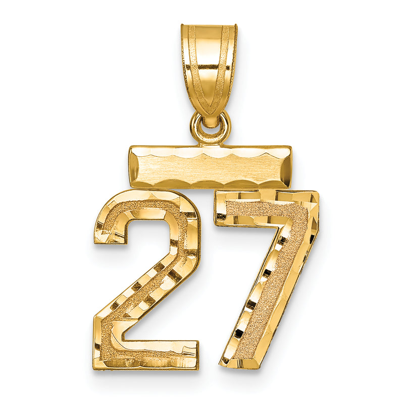 14k Yellow Gold Small Brushed Diamond-cut Number 27 Charm