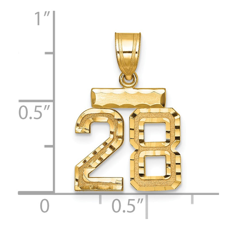 14k Yellow Gold Small Brushed Diamond-cut Number 28 Charm