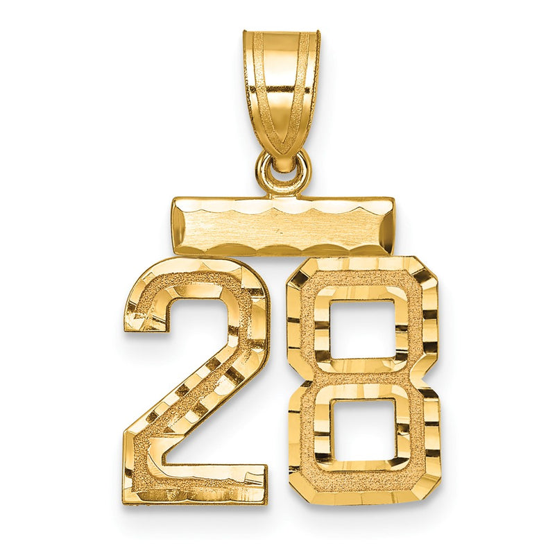 14k Yellow Gold Small Brushed Diamond-cut Number 28 Charm