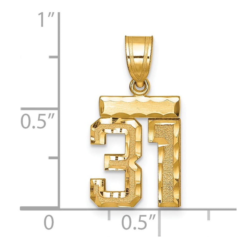 14k Yellow Gold Small Brushed Diamond-cut Number 31 Charm