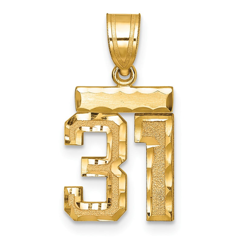 14k Yellow Gold Small Brushed Diamond-cut Number 31 Charm