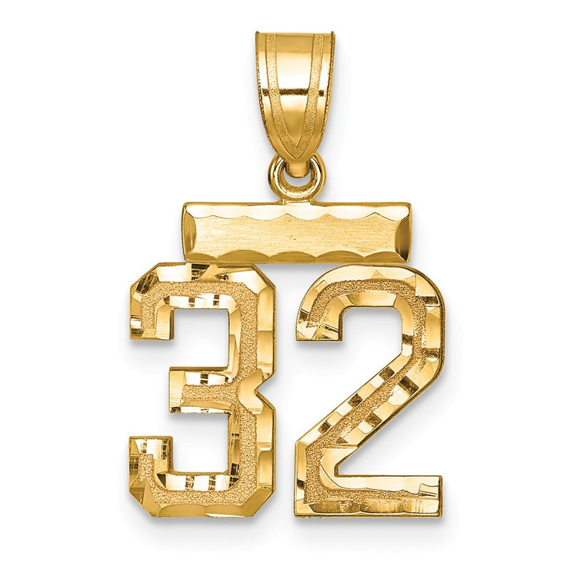 14k Yellow Gold Small Brushed Diamond-cut Number 32 Charm