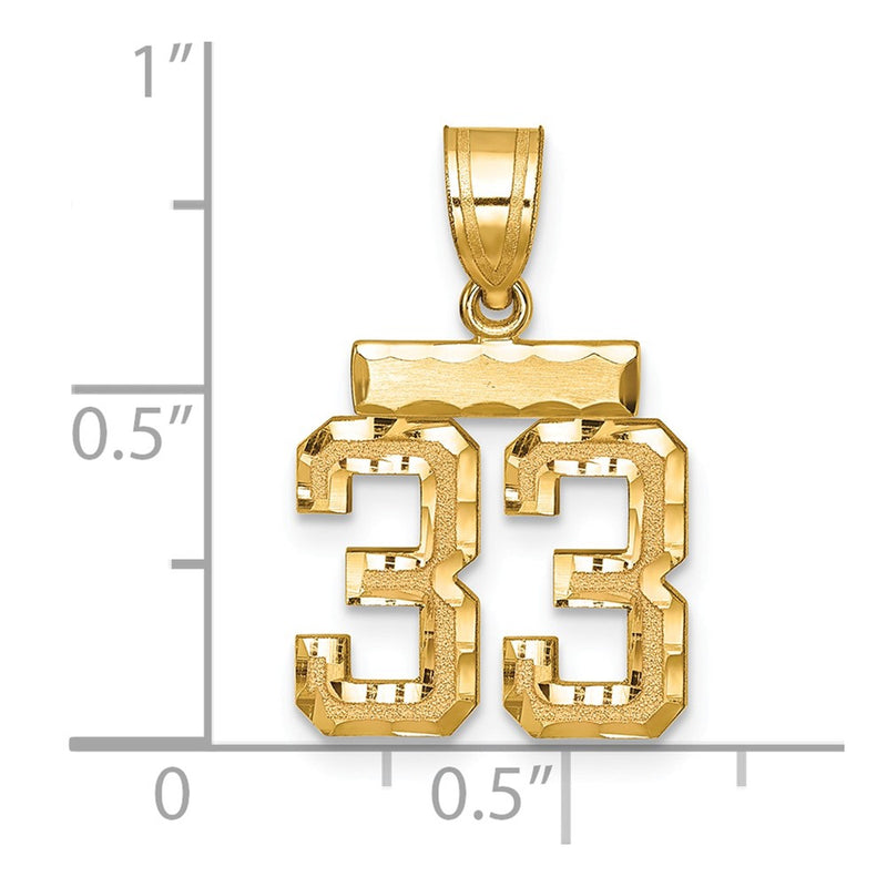 14k Yellow Gold Small Brushed Diamond-cut Number 33 Charm