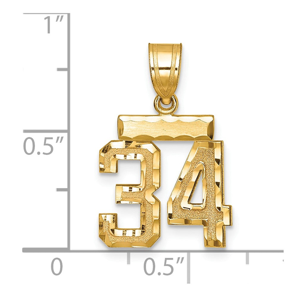 14k Yellow Gold Small Brushed Diamond-cut Number 34 Charm